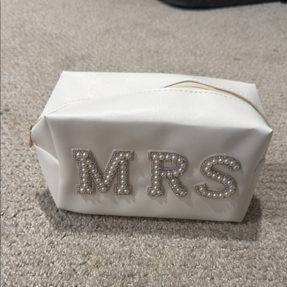 New never used - White MRS Embellished Satin Bridal Makeup Bag